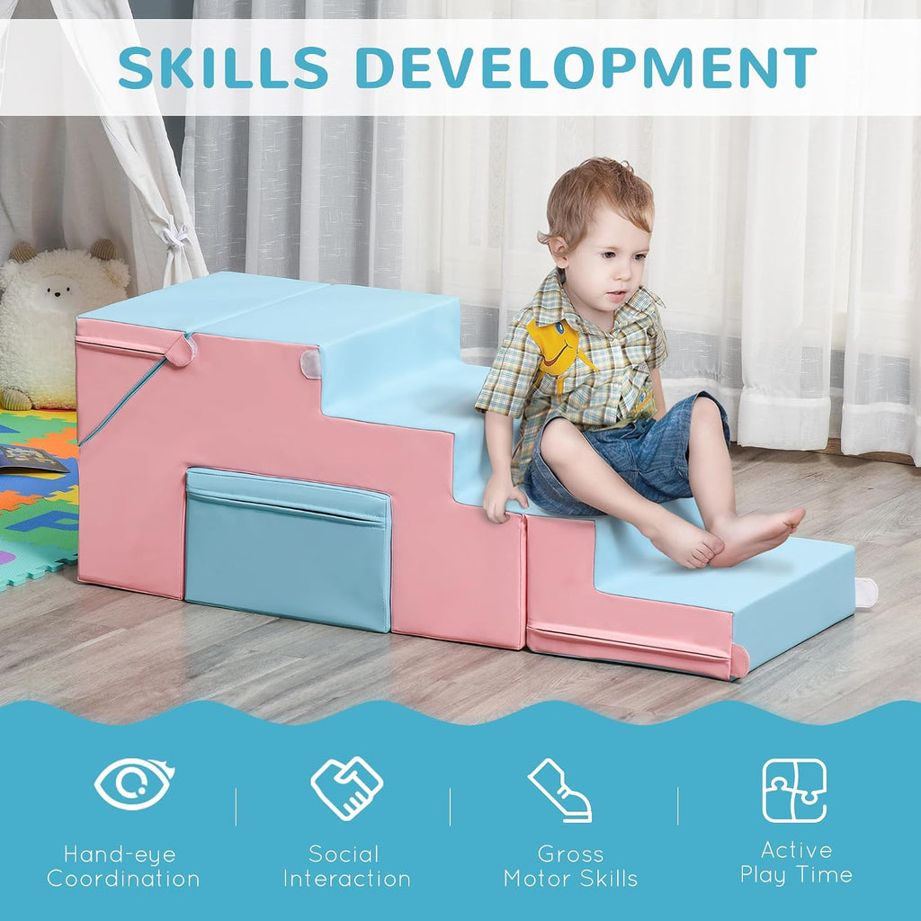 Toddlers Climbing Toys, Foam Climbing Blocks, 2 Pieces PU Leather Soft Play Set Indoor for Crawling or Sliding Aged