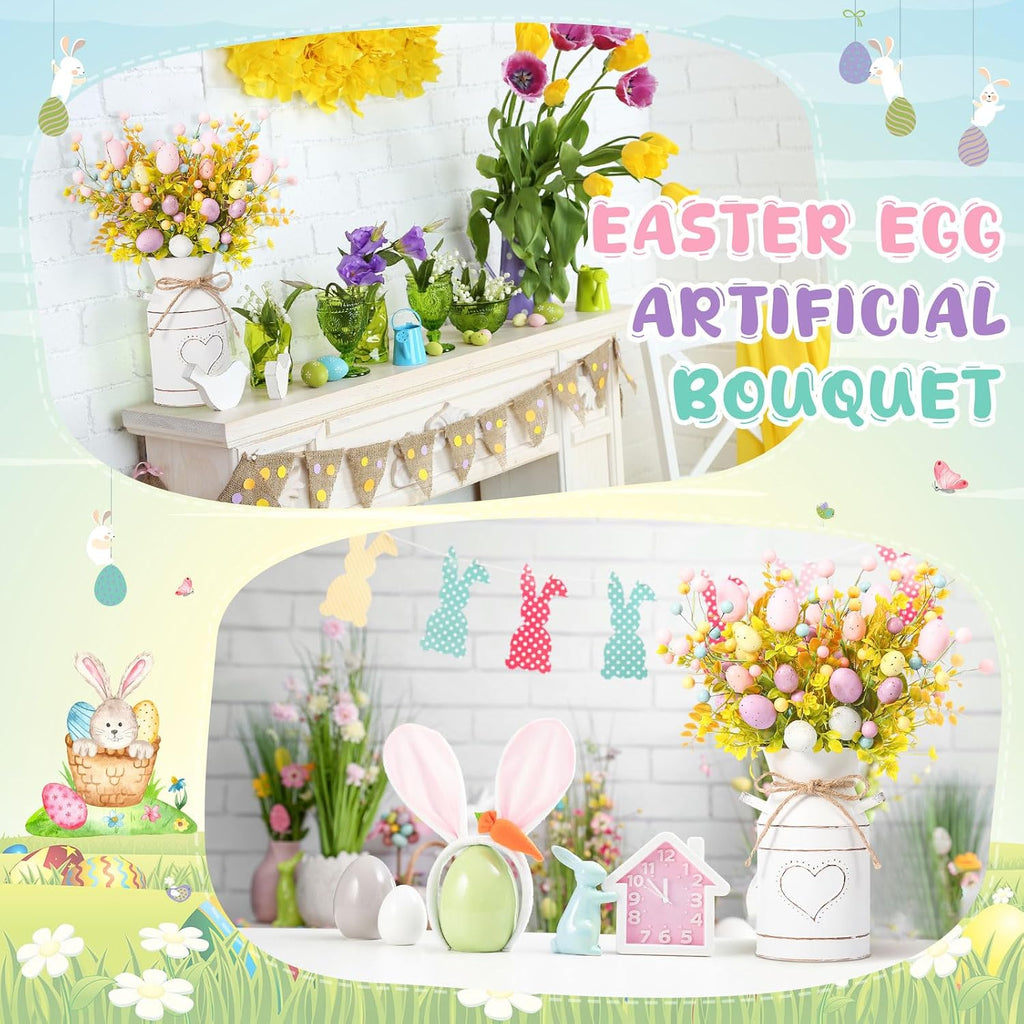 Easter Table Centerpieces Decoration Include 5 Easter Egg Artificial Floral Bunches Stem with Vintage Metal - Set of 6