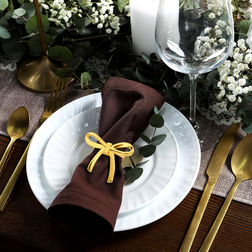 Gold Bow Napkin Rings, Metal Butterfly Holders Wedding - Set of 12