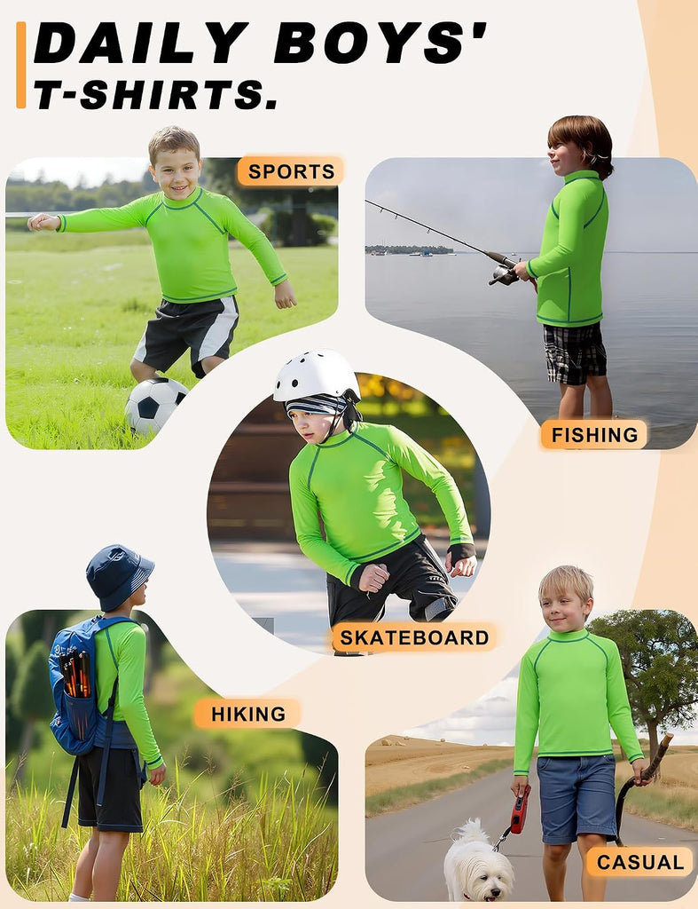 Boys Rash Guard Swim Shirt Long Sleeve Water Beach UPF 50+ Sun Protection