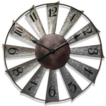 Large Decorative Metal Clock Windmill Modern Farmhouse Clocks Distressed