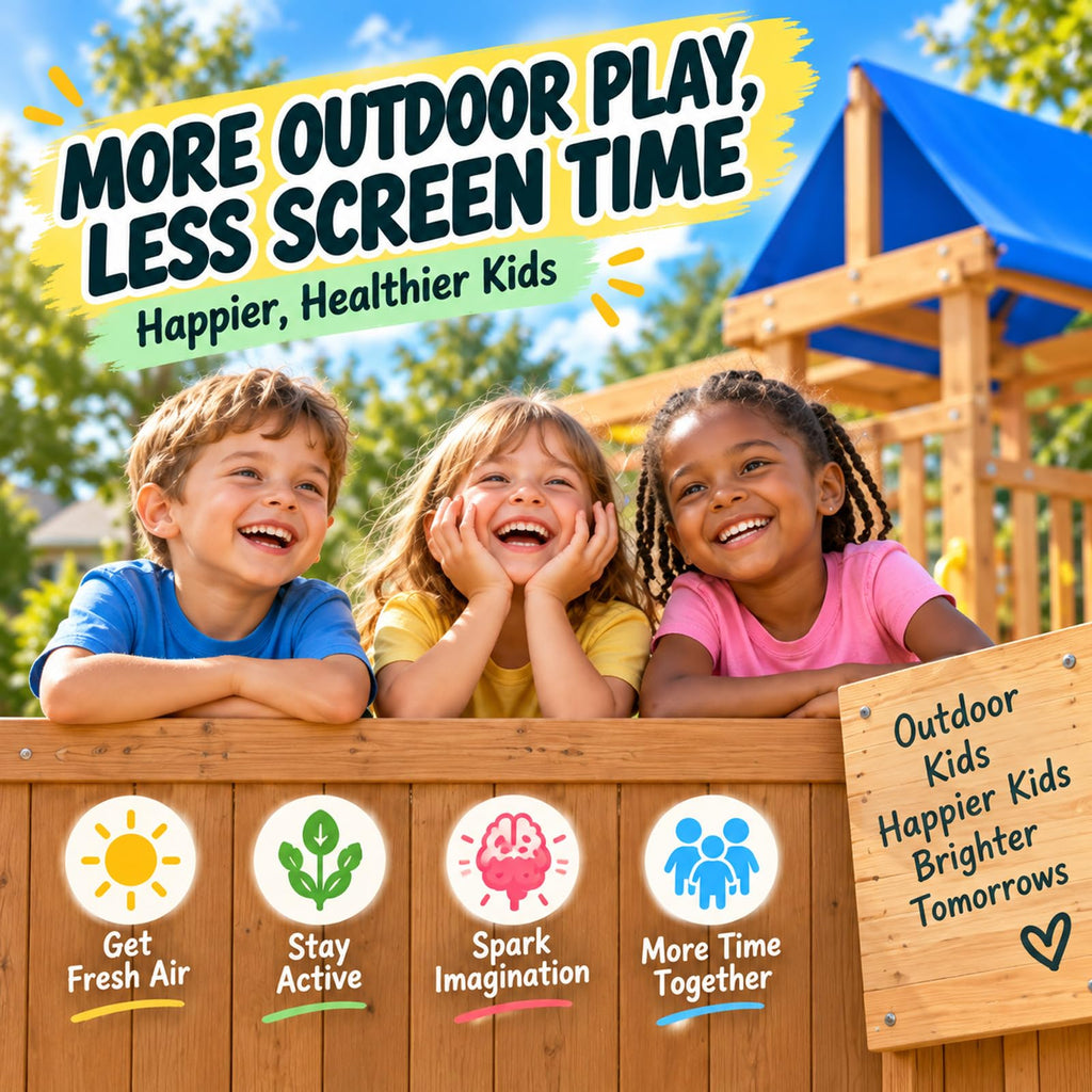 Wooden Swing Sets for Backyard with Monkey Bar, Outdoor Playset for Age 3-6