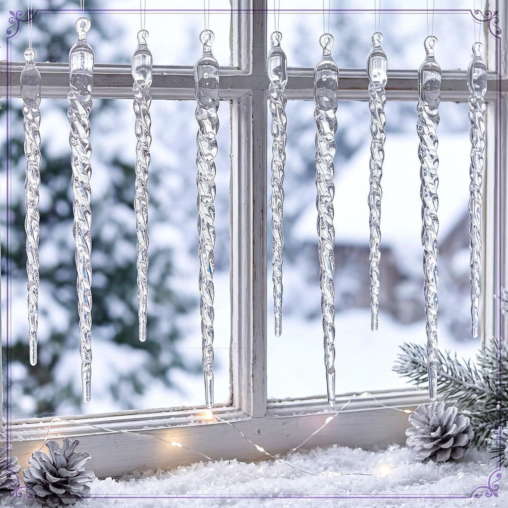 Large Crystal Icicles Ornaments Decor - Set of 24