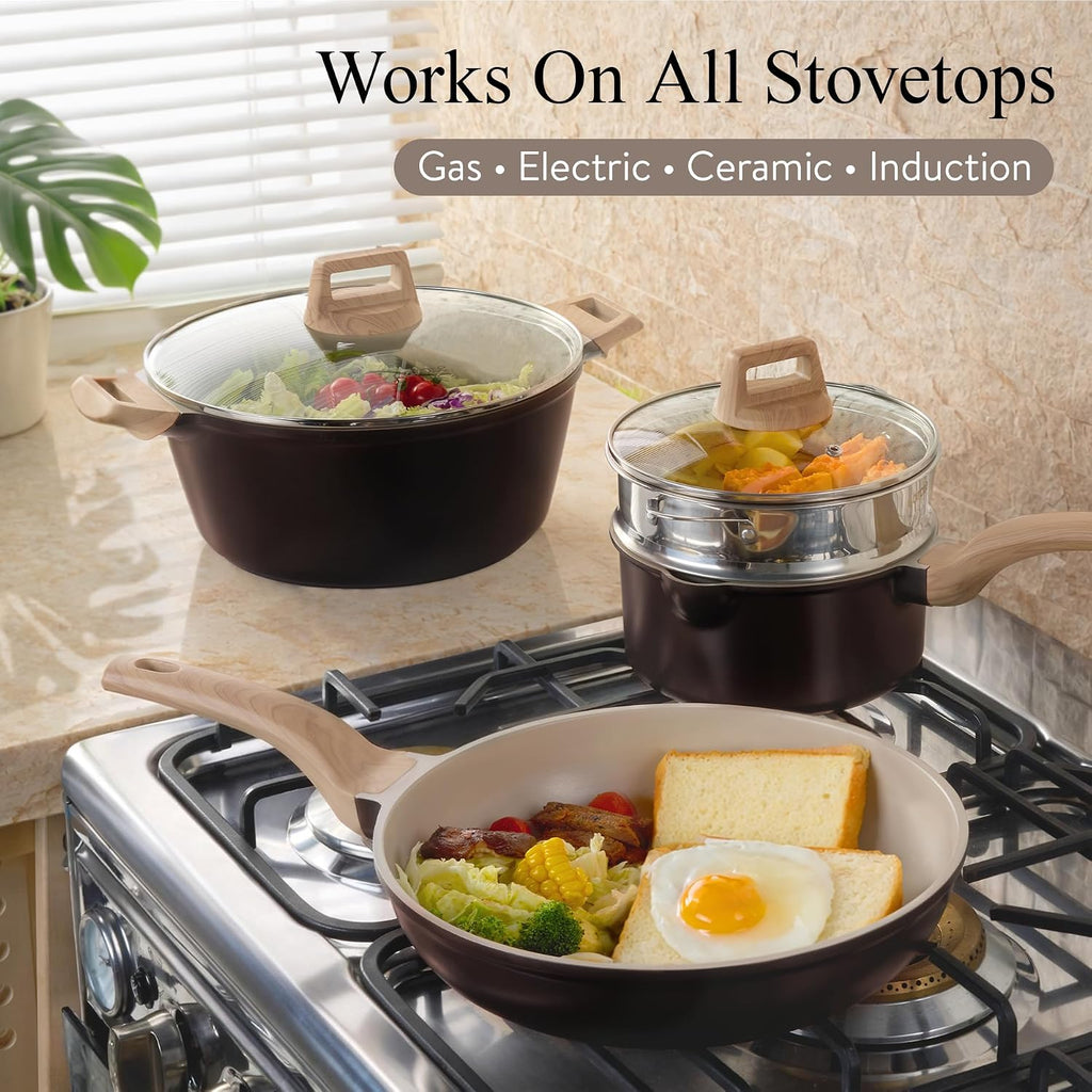 21pcs Ceramic Cookware Sets, Pots and Pans Set | Healthy Cooking Set, Non-Toxic Induction, Ultra Durable, Easy Clean