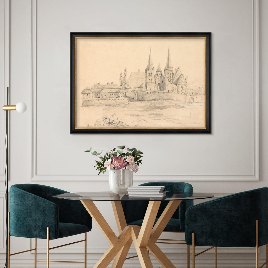 Premium Framed Wall Historic Cathedral Sketch Vintage Architecture Illustrations Impressionism Scenic Colorful