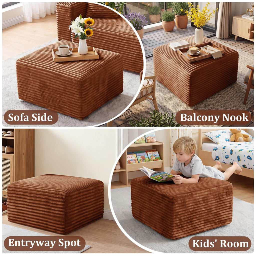 Boneless Ottoman Cloud Foot Rest, Modular Sectional Couch Foot Stool Brown