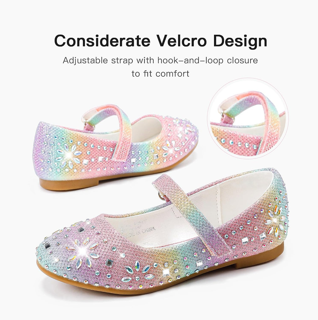 Girls Dress Shoes Princess Flats Glitter Flower Girl Toddler Kids