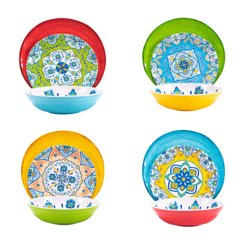 Melamine Dinnerware Set 12 Pcs Durable Dishware Colorful Plate Bowl Set Dishwasher Safe Shatter Proof Chip Resistant