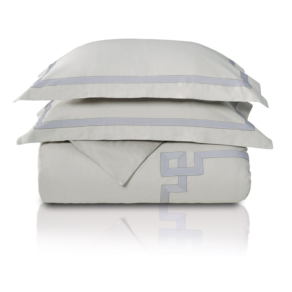 Miller Embroidered Duvet Cover Set, Long-Staple Cotton, Grey/Grey