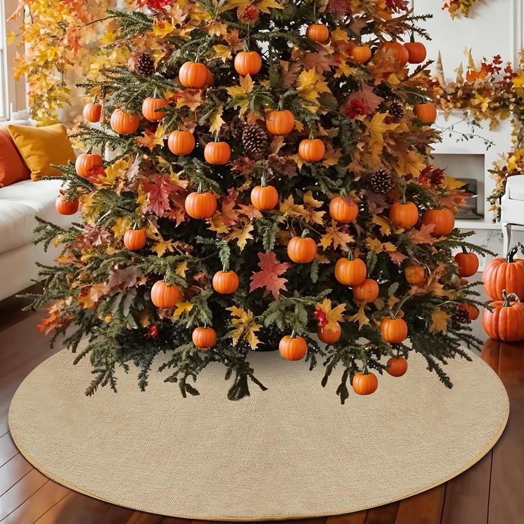 Fall Burlap Tree Skirt, 48 inch Rustic Farmhouse Christmas Tree Decorations
