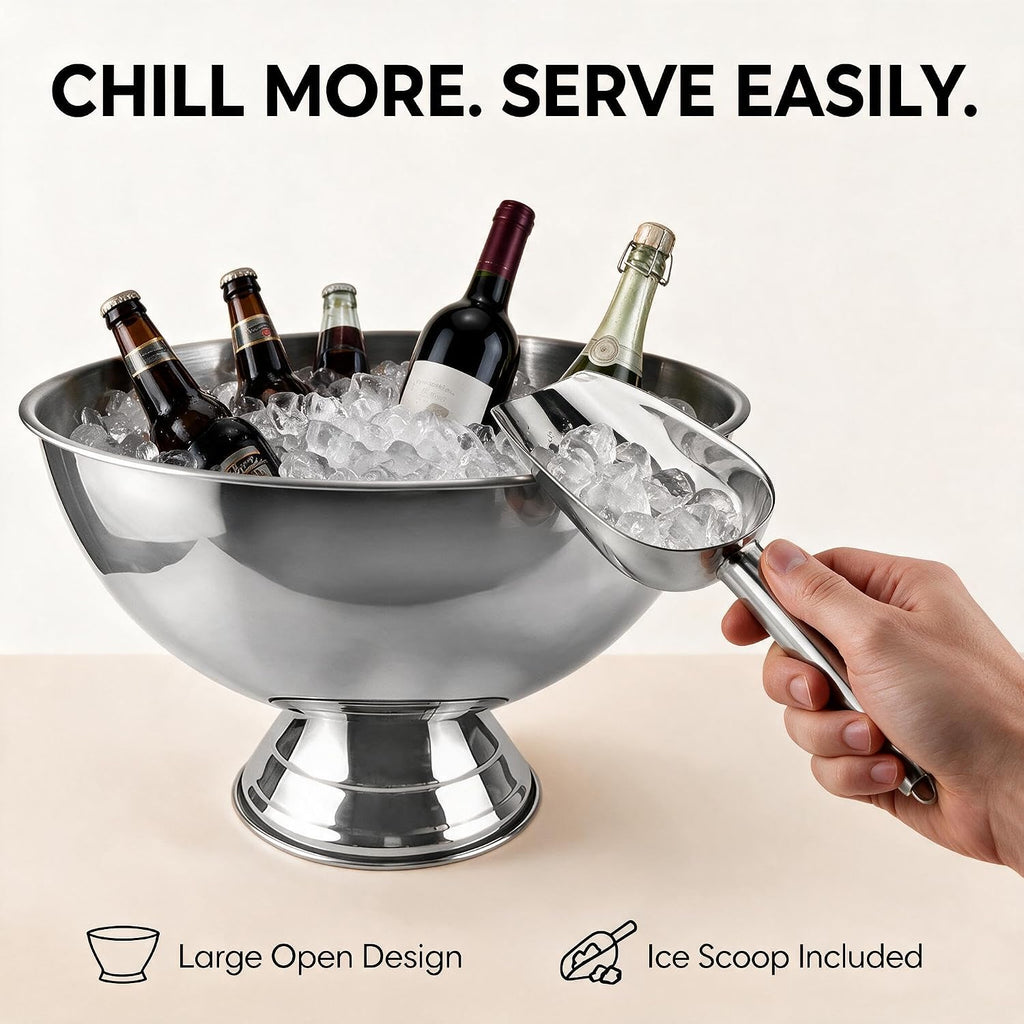 12 Qt Stainless Steel Beverage Tub, Large Ice Bucket for Parties ,3 Gallon Large Drink Chiller with Ice Scoop