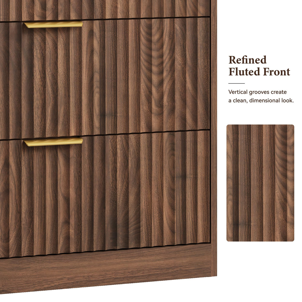 Walnut Dresser, 7 Drawer Dresser with Smooth-Gliding Drawers