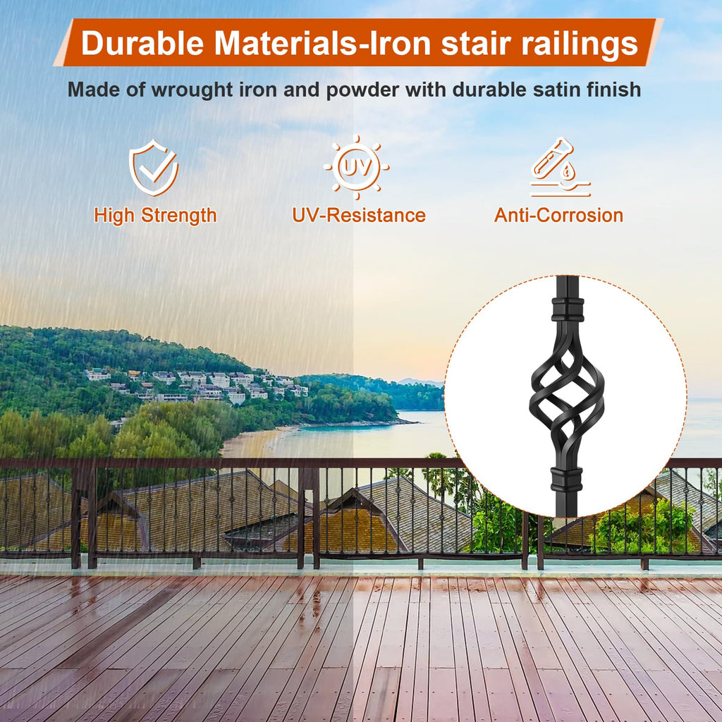 10 Pack Wrought Iron Stair Balusters with 20 Iron Baluster Shoes