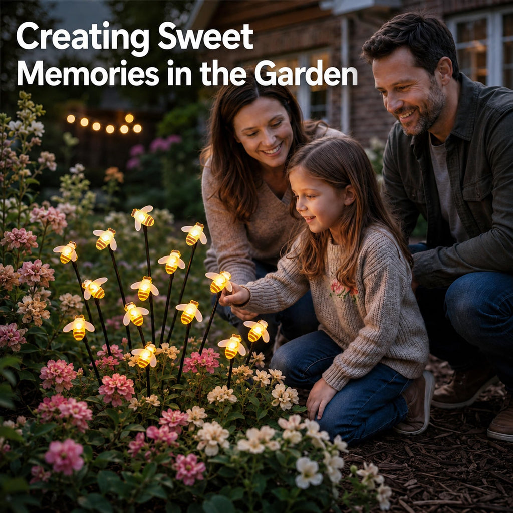 Solar Bee Garden Pathway Lights: 2 Pack 16 LED Swaying Firefly