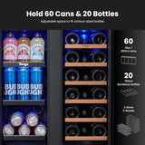 Wine and Beverage Refrigerator - 24 Inch Dual Zone Wine Fridge 60 Can & 20 Bottl