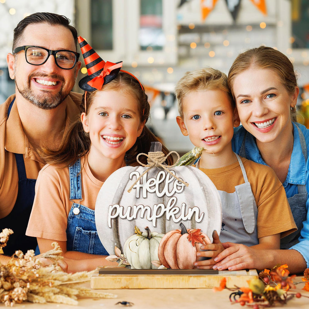 Fall Decoration Wooden Grey Pumpkins Decor Fall Hello Pumpkin Sign