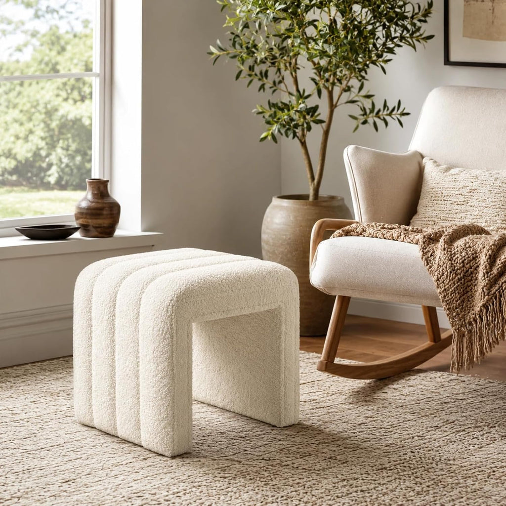 Vanity Stool Chair, Modern Teddy Velvet Ottoman Footrest, Sofa Bench Footstool Extra Seat, Home Decor for Makeup