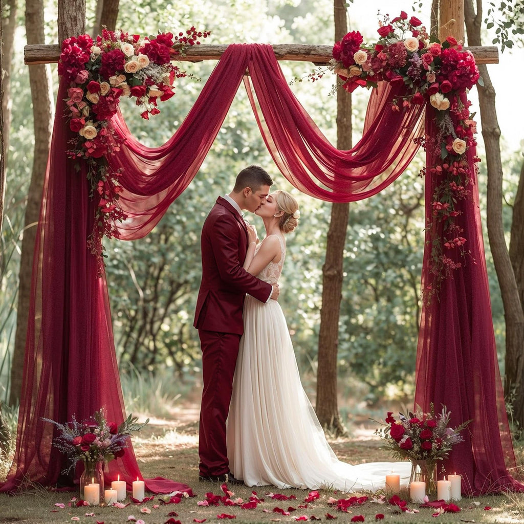 Burgundy Wedding Arch Draping Fabric, 2 Packs 29" x 20FT Sheer Fabric Arch Drapery Curtain Backdrop Ceiling Drapes