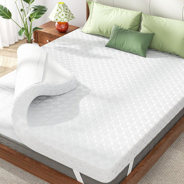 Queen Size Memory Foam Mattress Topper Bamboo Viscose for Pressure Relief | 3 inch Firm Mattress Pad DualSide, Back