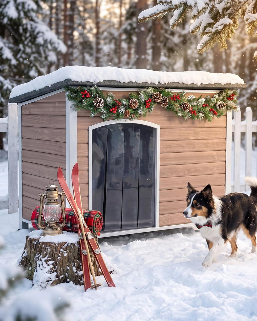 Heated Dog House Outdoor Weatherproof Wood Kennel for Large Dogs