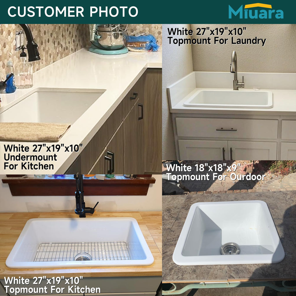 27 x 19 Inch Undermount or Drop In Fireclay Kitchen Sink White