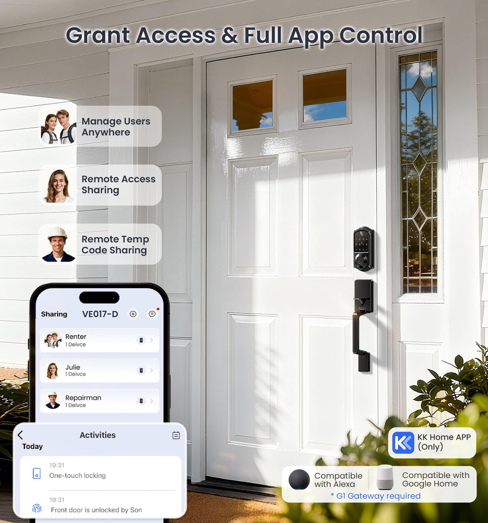 Fingerprint Smart Front Door Lock Set, Matte Black