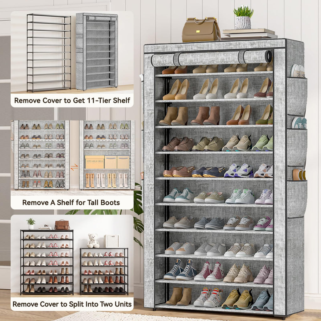 Shoe Rack Dustproof Sturdy 10Tier Tall Large Storage with Side Pocket