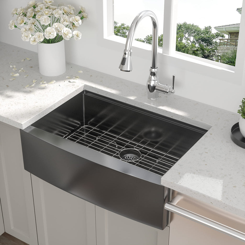 36 Inch Gunmetal Black Farmhouse Workstation Kitchen Sink