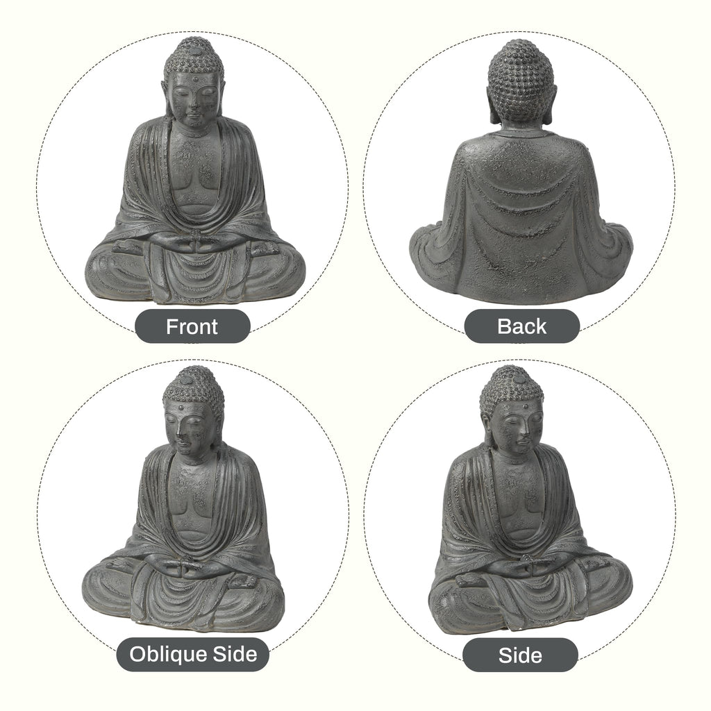 LuxenHome Buddha Statue Outdoor & Indoor, 17" Fiber Stone Meditating Buddha