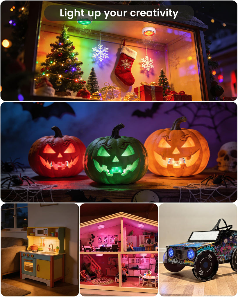 Puck Lights with Remote, 3 White Tones & 13 Colors, White-6 Pack