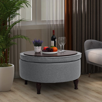 Indoor 32" Tufted Round Storage Cocktail Ottoman with Removable Lid Storage Ottoman Space-Save Table or Seat Grey