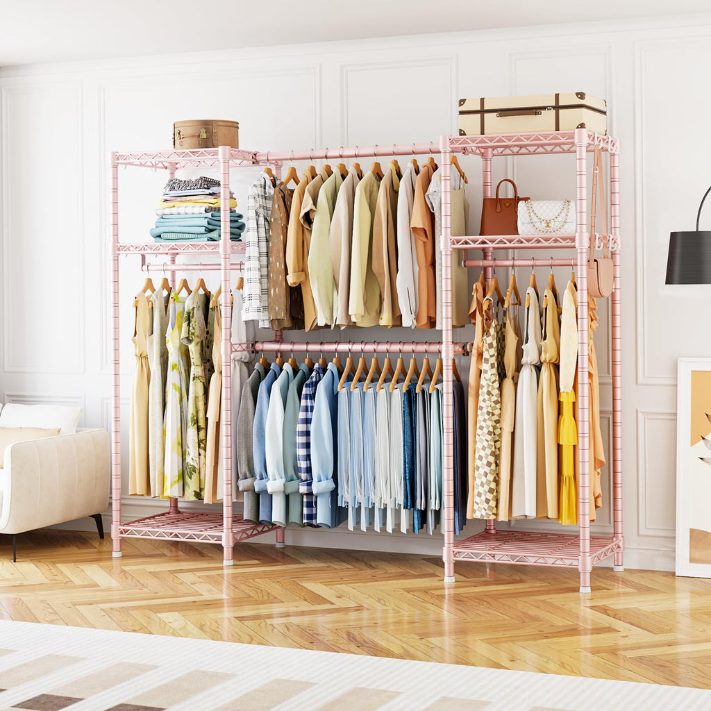 E7 Garment Rack, Heavy Duty Clothes Storage System with Extendable Rod