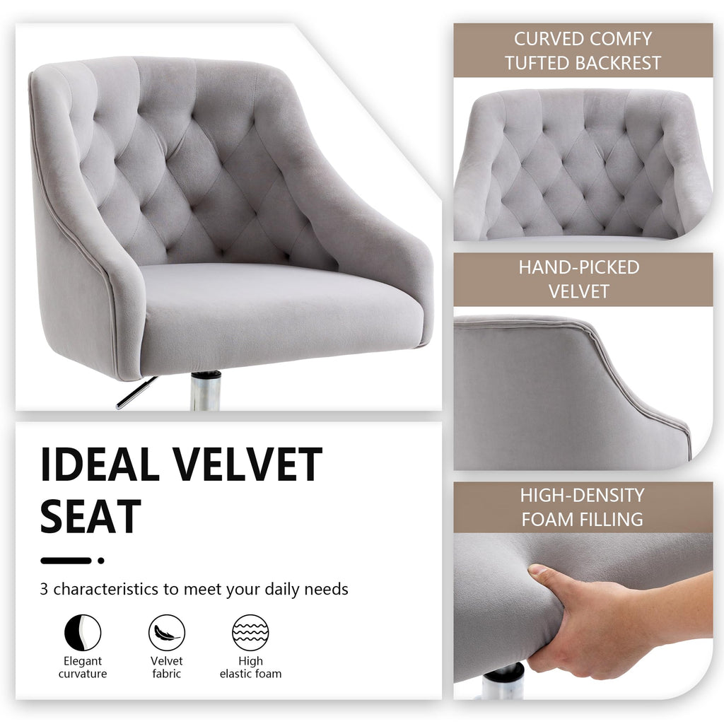 Office Chair, Velvet Swivel Adjustable Accent Vanity Chair with Arms Nailhead Trim, for to Living Room