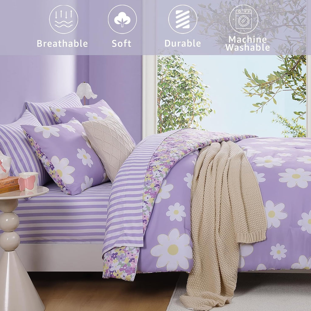 Twin XL Comforter Set for Girls, Daisy Kids Bedding Set Reversible with Cute Floral, All Season Bed in a Bag Dorm 5