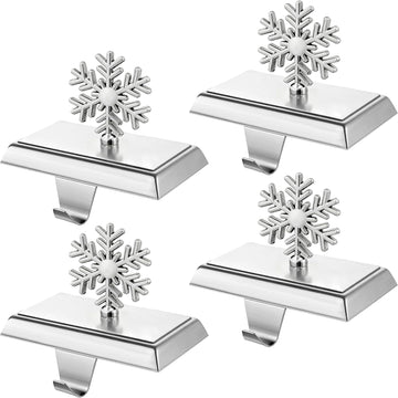 Set of 4 Metal Christmas Stocking Holders for Mantle,Heavy Duty Weighted Stocking Holders for Mantle,Silver 3D