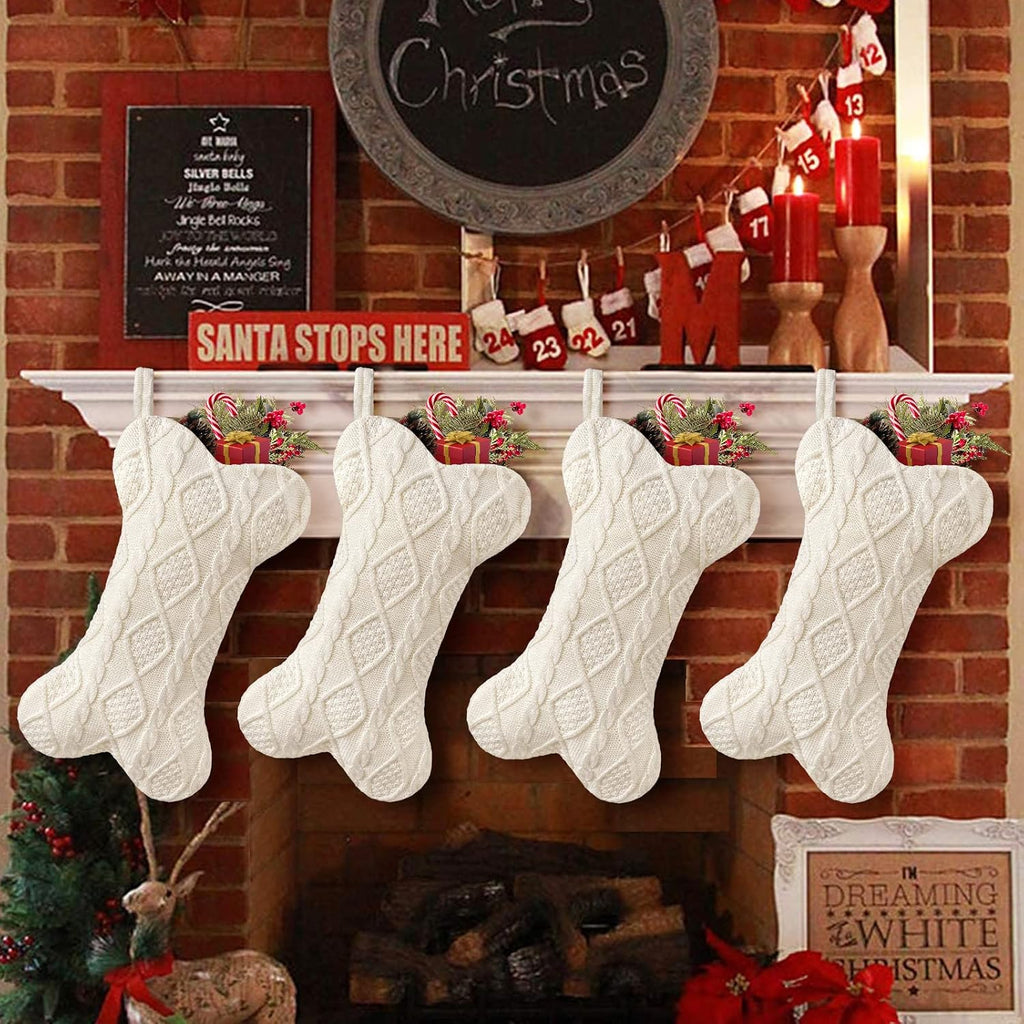 Dog , Knit White for Dogs, Bone Shape Dog Stocking Christmas Large Pet Stockings Hanging Dog for Dogs Cats Pets