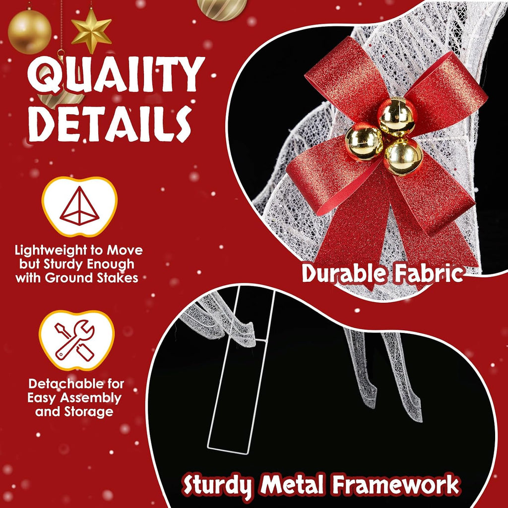 Christmas Decorations: Lighted Reindeer & Sleigh Outdoor Display, Multicolor, 270 LED Lights, Weatherproof, Easy