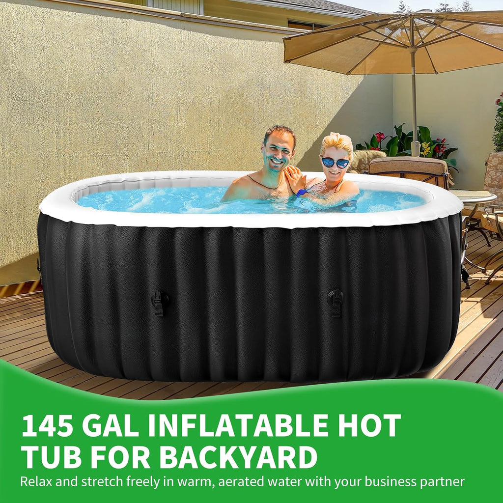 Inflatable Blow Up Hot Tub with LED Lights, 2 Person Oval Portable Hot Tub, Leak-Proof PVC Outdoor Spa with 100 Air