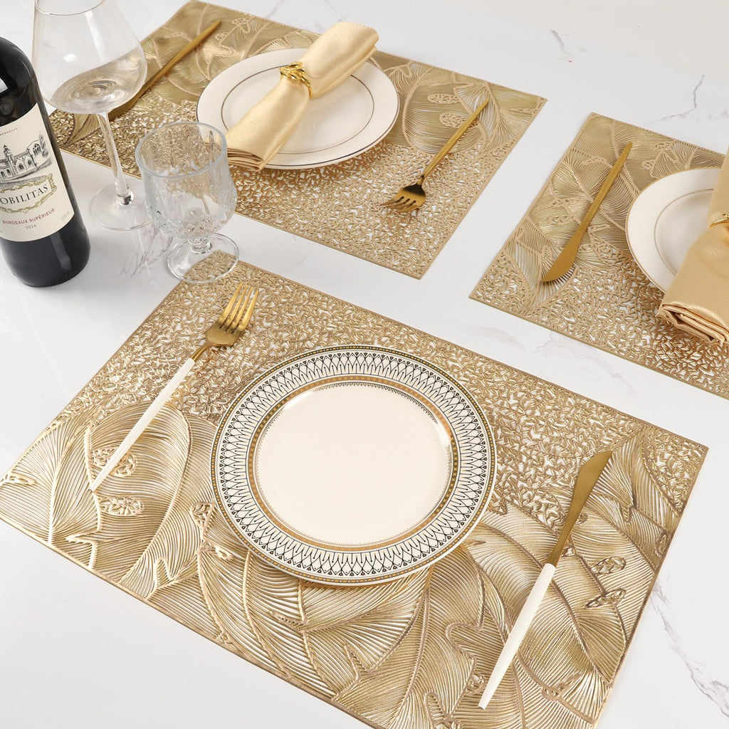 Gold Placemats Set of 6 Wipable Rectangular Table Place Mat Bulk
