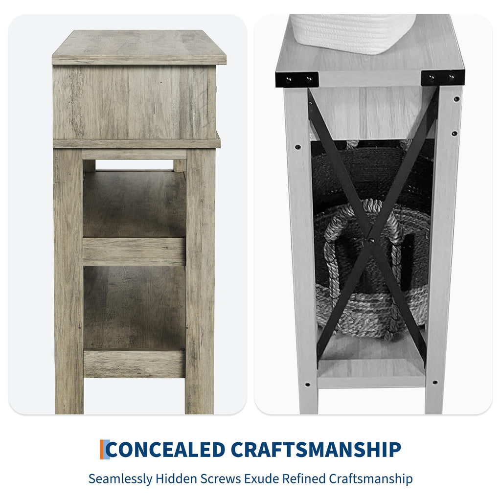 2 Drawers Entryway Table, Farmhouse Wooden Console Table, Grey