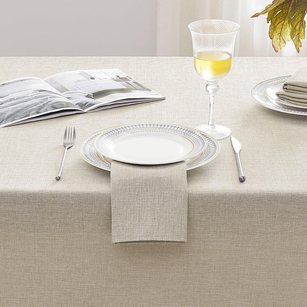 Large Outdoor Tablecloths 104x60 inch Beige Rectangular Faux Linen Table Cloth Waterproof Stain and Wrinkle Resistant