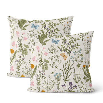 Sage Green Pillow Covers 18x18 Inch 2 Pcs Spring Green Wild Flower Decor Throw Pillows Vintage Floral Botanical