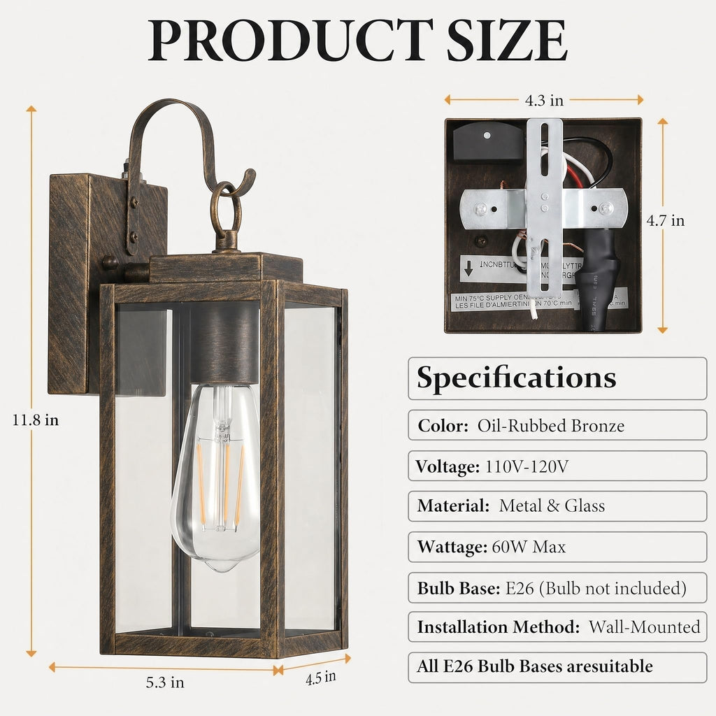 Black Brush Gold Porch Light, Dusk to Dawn Wall Mount Outdoor Light