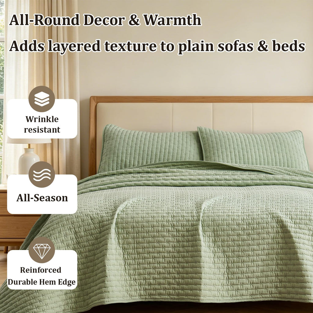Cotton Quilt Sets Oversized King Size 120x120 Soft Bedspread Cozy Striped Quilted Bedding with 2 Shams Decorative