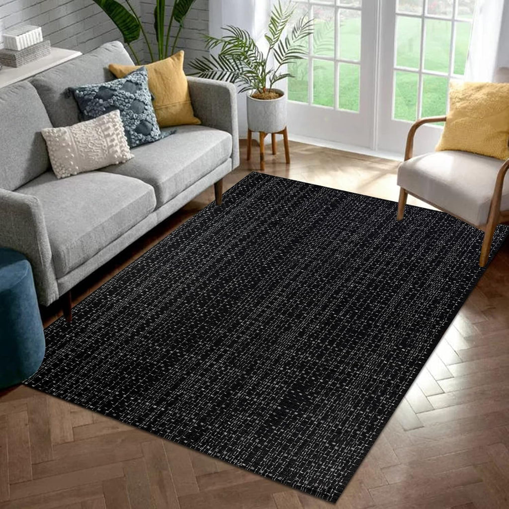 Black Area Rug, Washable Indoor Outdoor Front Porch Patio Rug