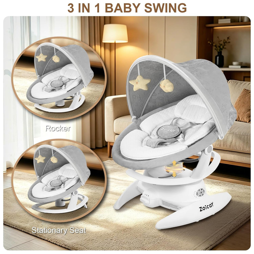 In-1 Baby Swings for Infants with Removable Rocker and Motion Detection