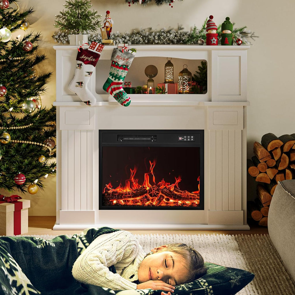 43" Electric Fireplace with Mantel, Freestanding Electric Fireplace Heater TV Stand with 23" Insert, Fire Place