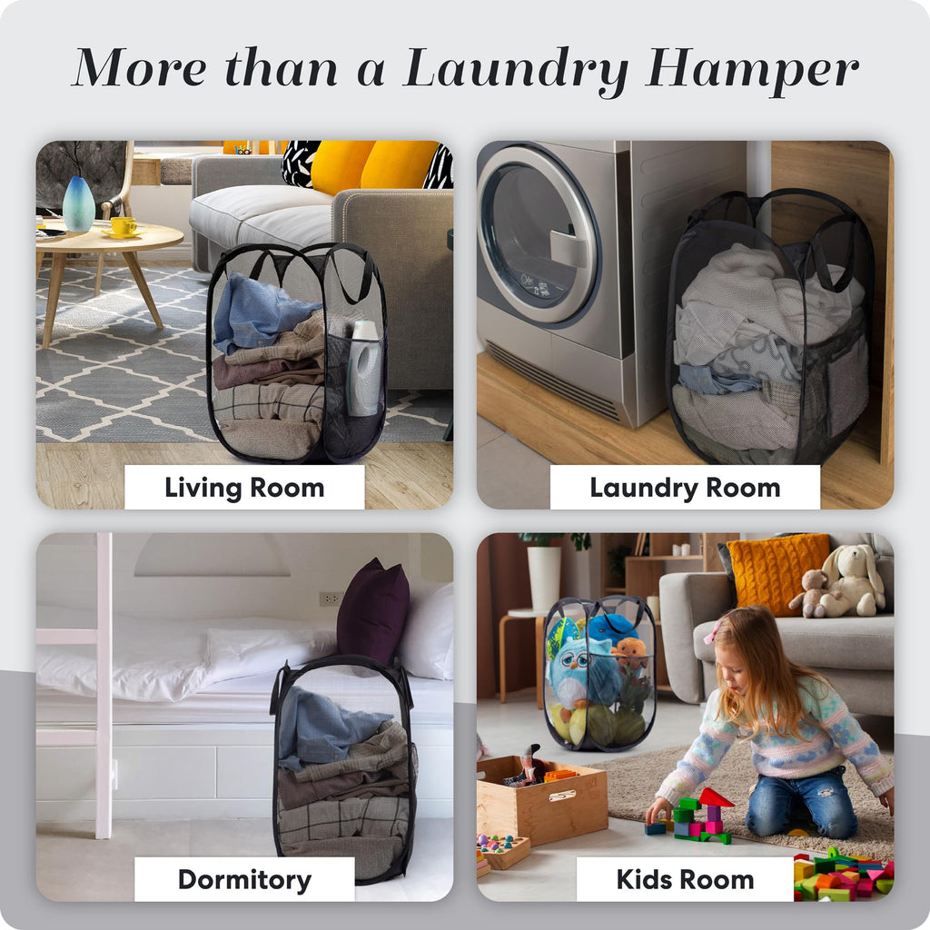 Mesh Pop-Up Hamper Collapsible with Side Pocket 2-Pack