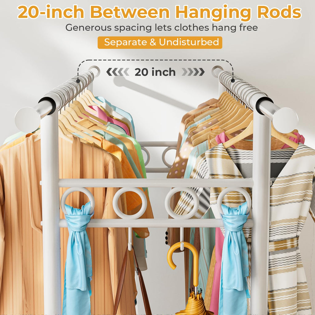 Heavy Duty Clothes Rack Load 960LBS, Three Rods Rolling Clothing Racks for Hanging Clothes, Rolling Garment Rack With