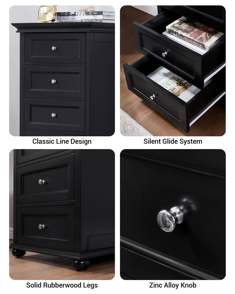 Tall Skinny Dresser with 7 Drawers, Black Narrow Wood Dresser